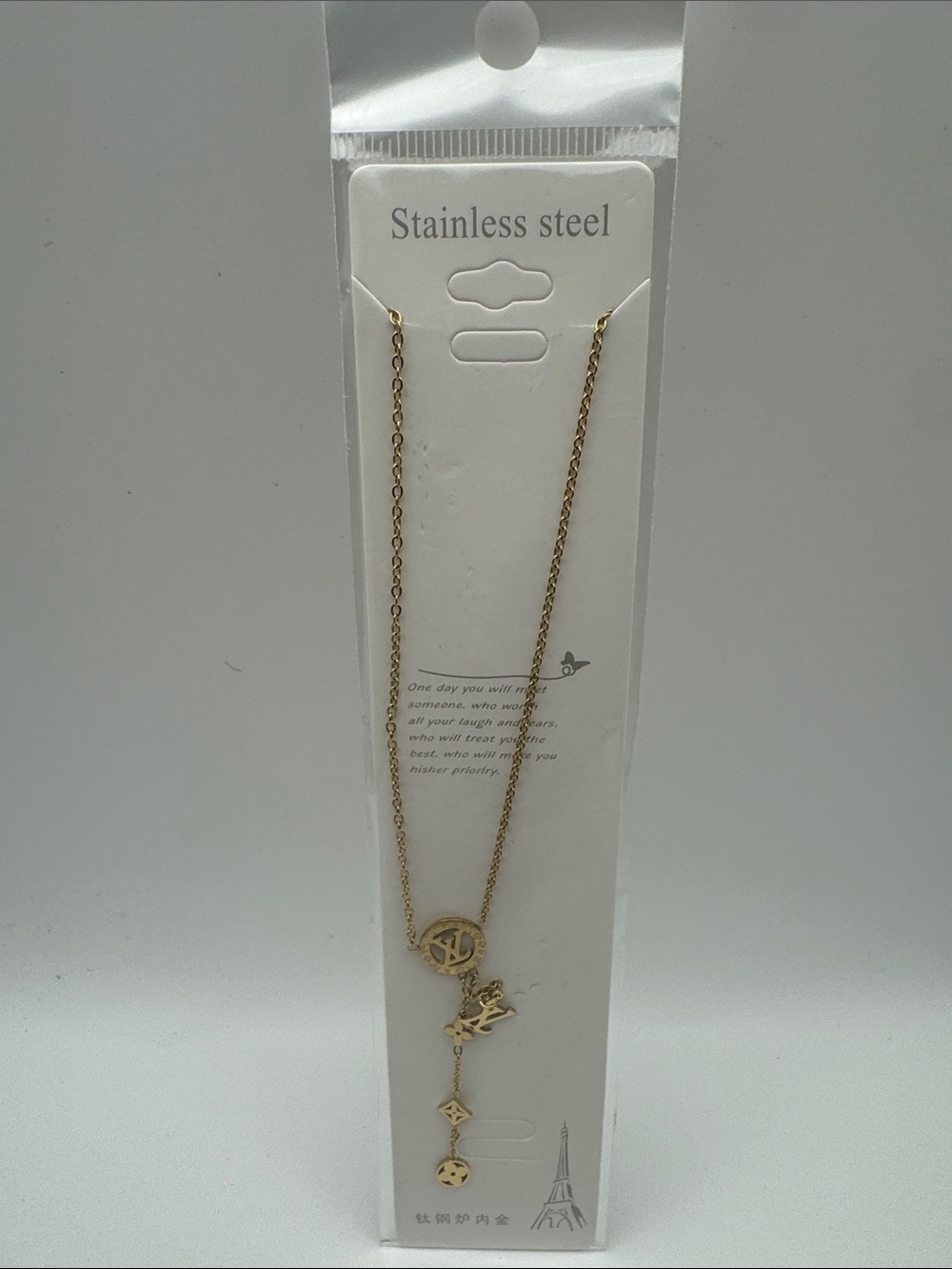 Gold Stainless Steel Layered Pendant Necklace - Women Jewelry